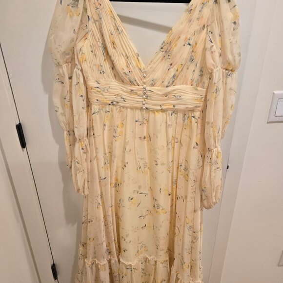 Floral Print Chiffon Illusion Tiered Puff Dress Mac Duggal - Picture 7 of 14